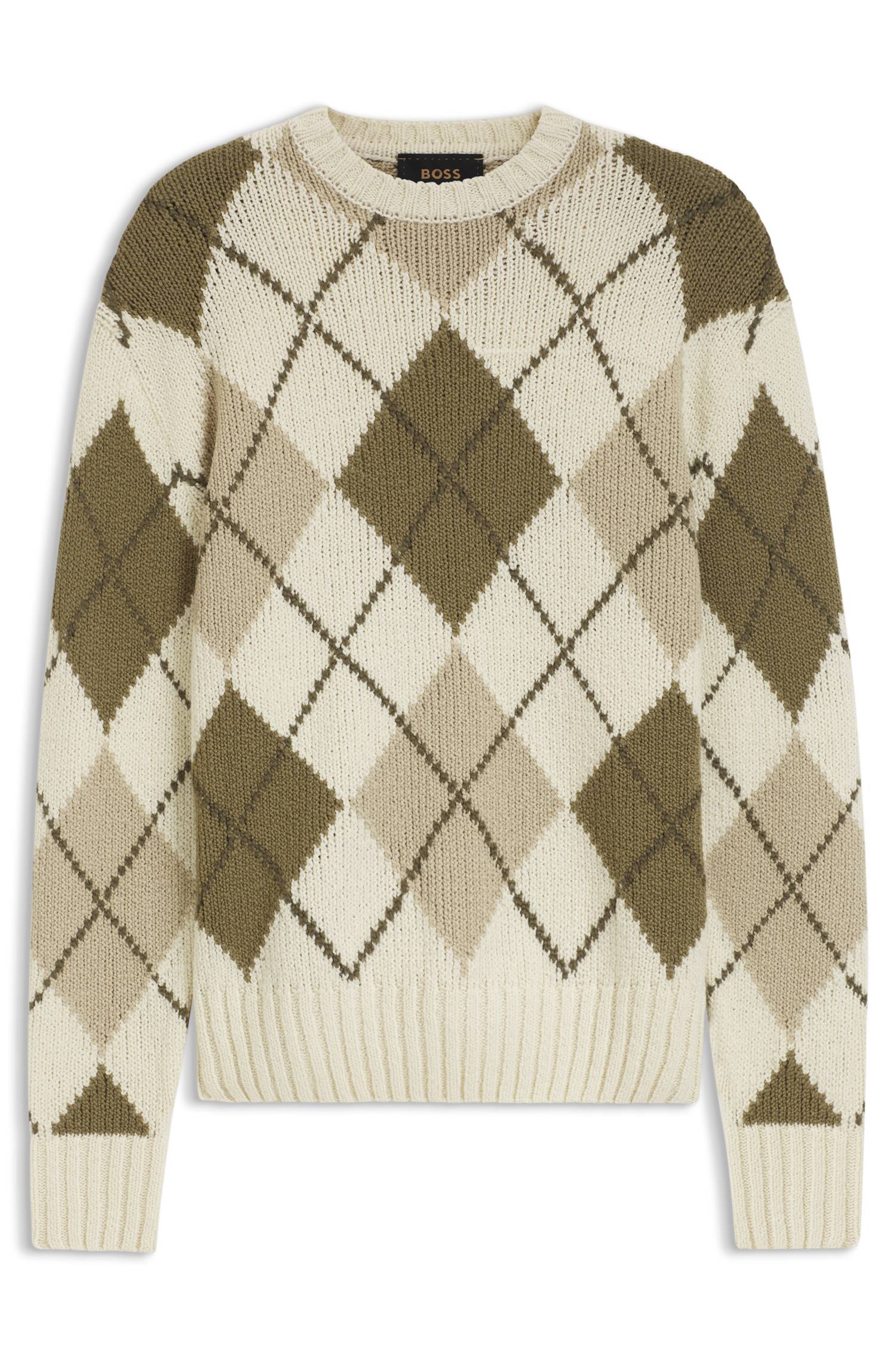 Boss Argyle-patterned sweater in virgin-wool bouclé stickade tröjor herr – bild 4