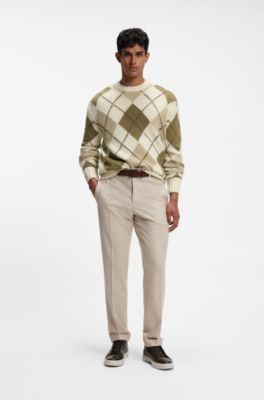 Argyle-patterned sweater in virgin-wool boucl&eacute;, Natural
