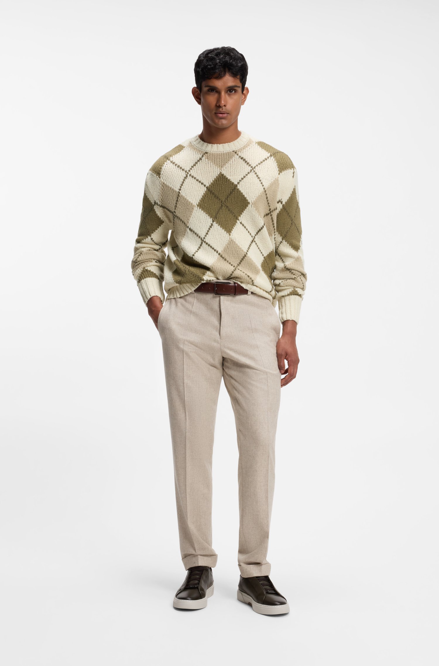 Boss Argyle-patterned sweater in virgin-wool bouclé stickade tröjor herr – bild 2