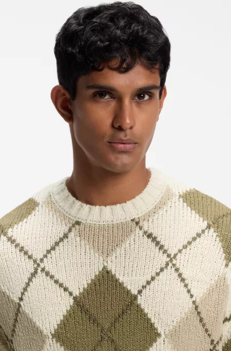 Pull motif argyle en bouclé de laine vierge