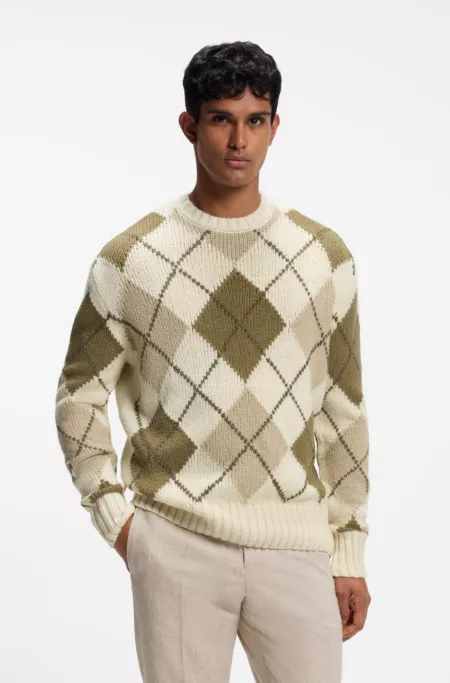 Pull motif argyle en bouclé de laine vierge