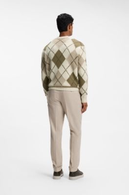 Argyle-patterned sweater in virgin-wool boucl&eacute;, Natural