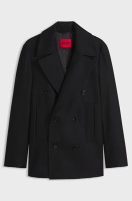 Regular-fit double-breasted coat in a wool blend, Black