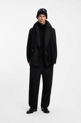 Regular-fit double-breasted coat in a wool blend, Black