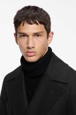 Regular-fit double-breasted coat in a wool blend, Black