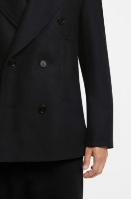 Regular-fit double-breasted coat in a wool blend, Black