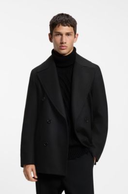 Regular-fit double-breasted coat in a wool blend, Black