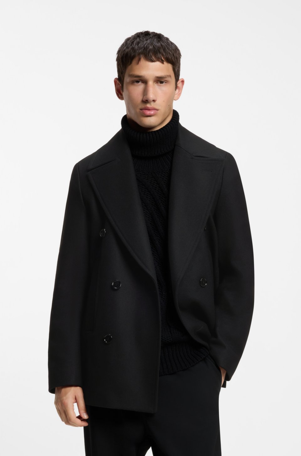 Regular-fit double-breasted coat in a wool blend