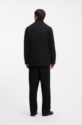 Regular-fit double-breasted coat in a wool blend, Black
