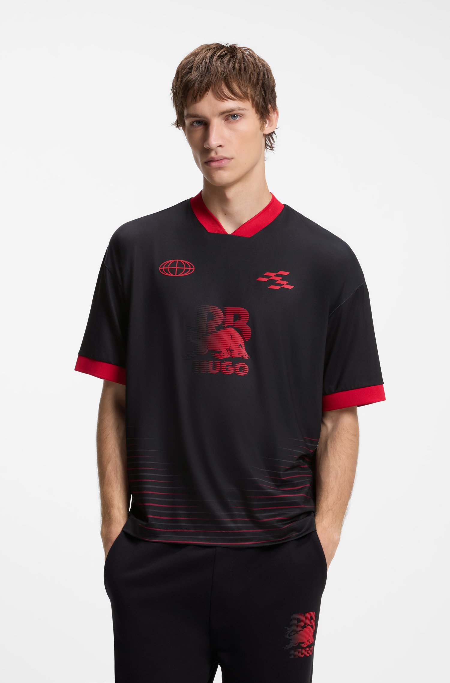 Hugo x RB T-shirt with stripes and bull motif herr