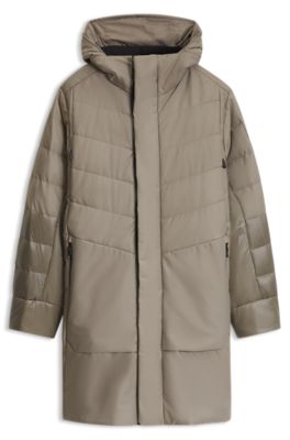 Down-filled relaxed-fit parka with zip details, Light Brown
