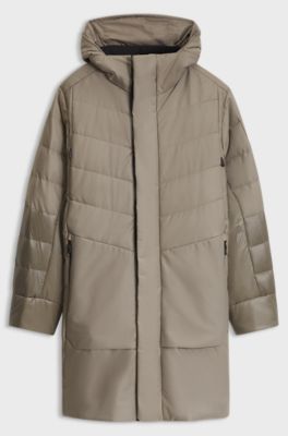 Down-filled relaxed-fit parka with zip details, Light Brown