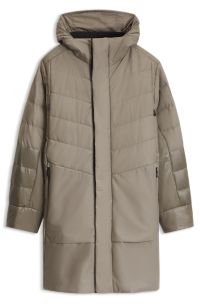Down-filled relaxed-fit parka with zip details, Light Brown