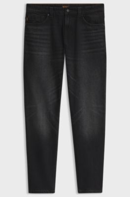 Tapered-fit jeans in black comfort-stretch denim, Black