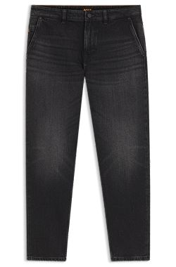 Tapered-fit jeans in black comfort-stretch denim