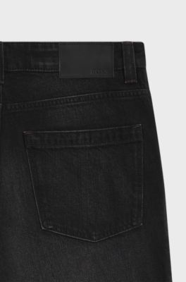 Tapered-fit jeans in black comfort-stretch denim, Black