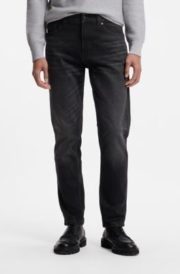 Tapered-fit jeans in black comfort-stretch denim, Black