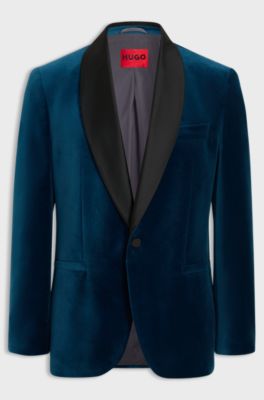 Cotton velvet blazer with a modern fit, Turquoise