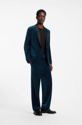 Cotton velvet blazer with a modern fit, Turquoise