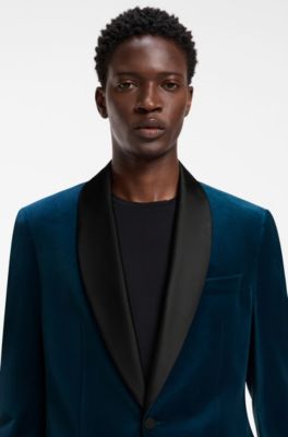 Cotton velvet blazer with a modern fit, Turquoise