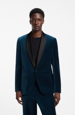 Cotton velvet blazer with a modern fit, Turquoise