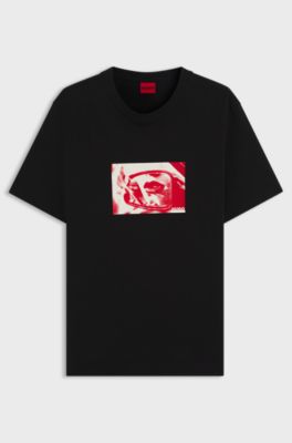 T-shirt in jersey di cotone con stampa grafica, Nero