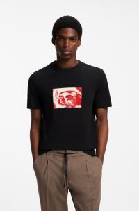 Cotton-jersey T-shirt with graphic print, Black