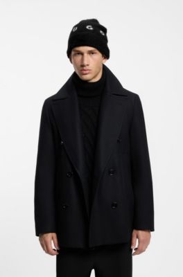 Brushed wool-blend beanie with spaced-out logo, Black