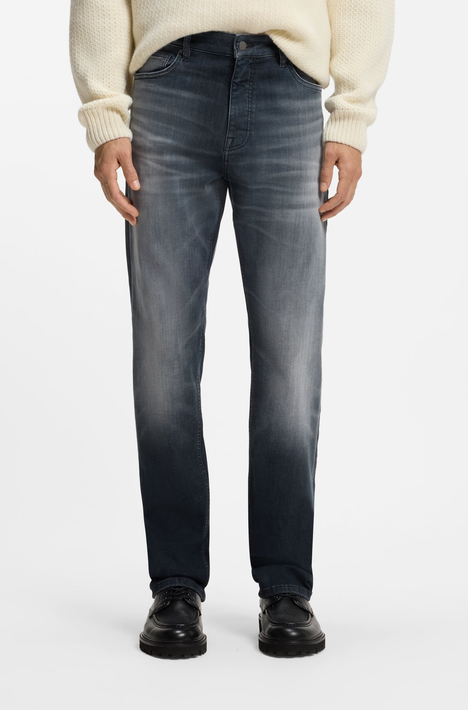 Boss Regular-fit jeans in dark-blue super-stretch denim herr