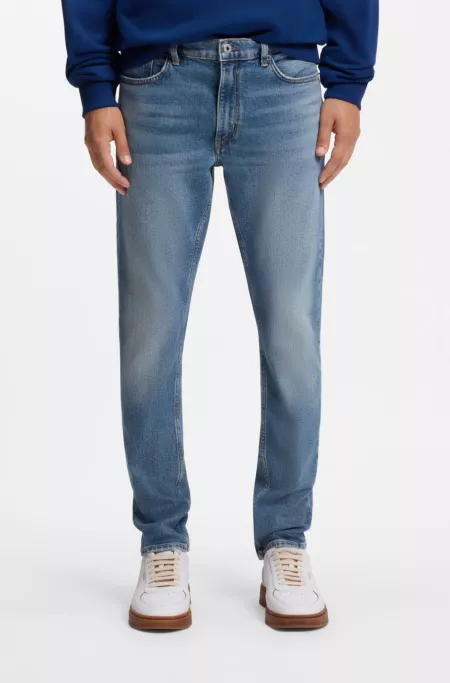 Skinny-Fit Jeans aus blauem Stretch-Denim mit Stone-washed-Finish