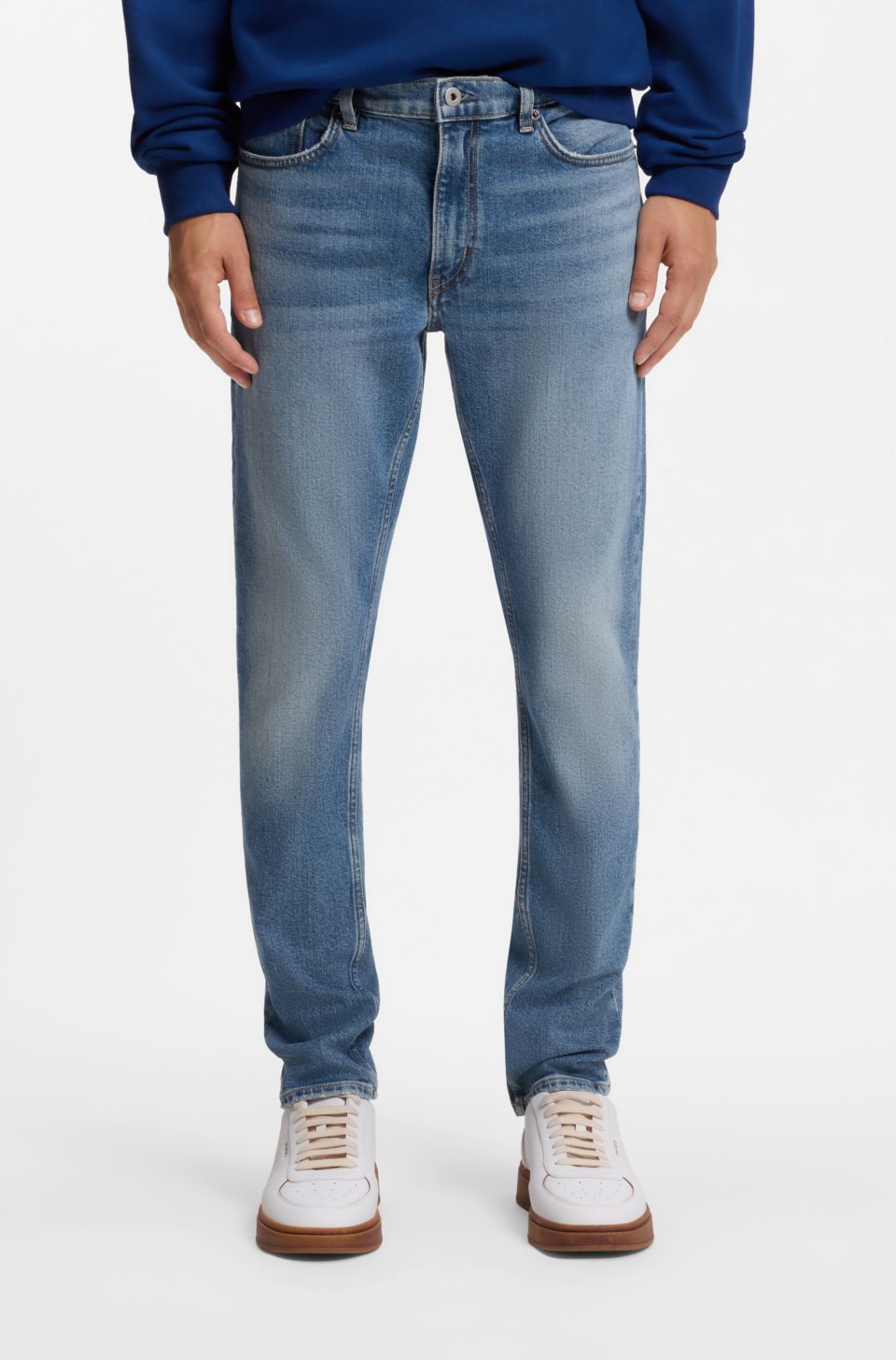 Skinny-fit jeans in stonewashed blue stretch denim