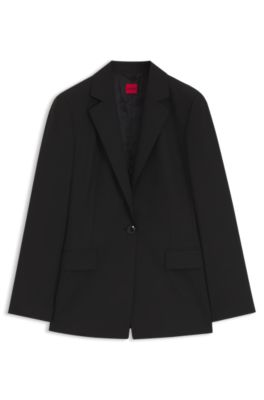 Tailored single-button blazer in stretch wool, Black