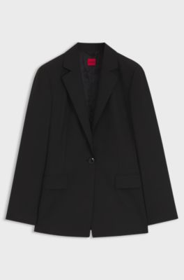 Tailored single-button blazer in stretch wool, Black