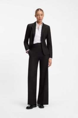 Tailored single-button blazer in stretch wool, Black