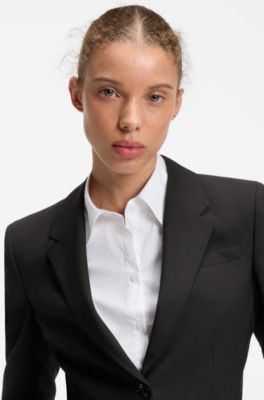 Tailored single-button blazer in stretch wool, Black