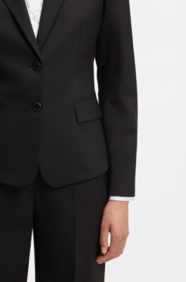 Tailored single-button blazer in stretch wool, Black