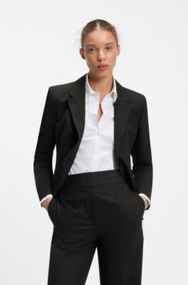 Tailored single-button blazer in stretch wool, Black