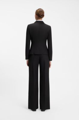 Tailored single-button blazer in stretch wool, Black