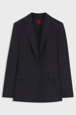 Tailored single-button blazer in stretch wool, Dark Blue
