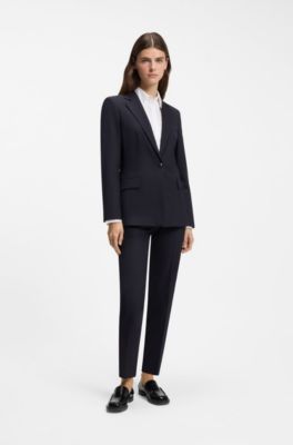 Tailored single-button blazer in stretch wool, Dark Blue