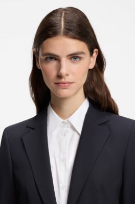 Tailored single-button blazer in stretch wool, Dark Blue