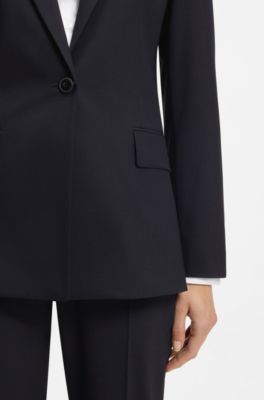 Tailored single-button blazer in stretch wool, Dark Blue