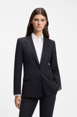 Tailored single-button blazer in stretch wool, Dark Blue