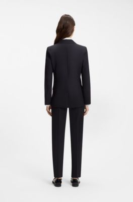Tailored single-button blazer in stretch wool, Dark Blue