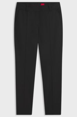 Slim-fit cropped trousers in stretch fabric, Black