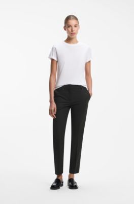 Slim-fit cropped trousers in stretch fabric, Black