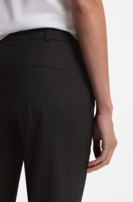 Slim-fit cropped trousers in stretch fabric, Black