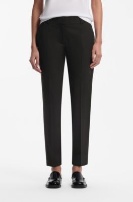 Slim-fit cropped trousers in stretch fabric, Black