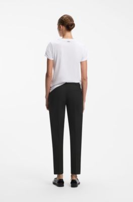 Slim-fit cropped trousers in stretch fabric, Black