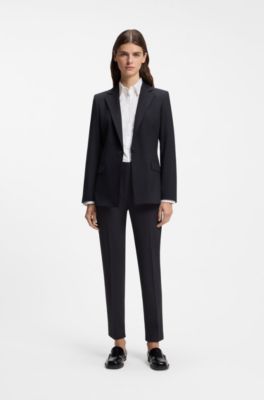 Slim-fit cropped trousers in stretch fabric, Dark Blue